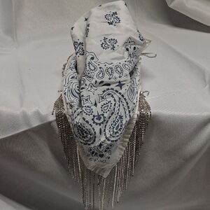 Idyllwind White and Blue Paisley Bandana Rhinestone Necklace